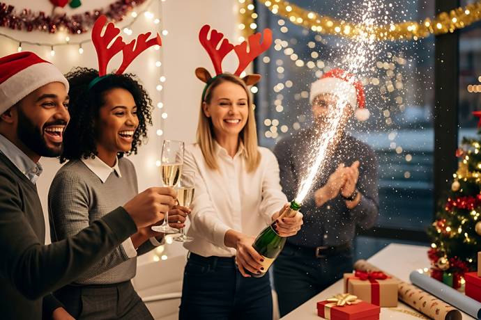 Foto: Personen bei Weihnachtsfeier